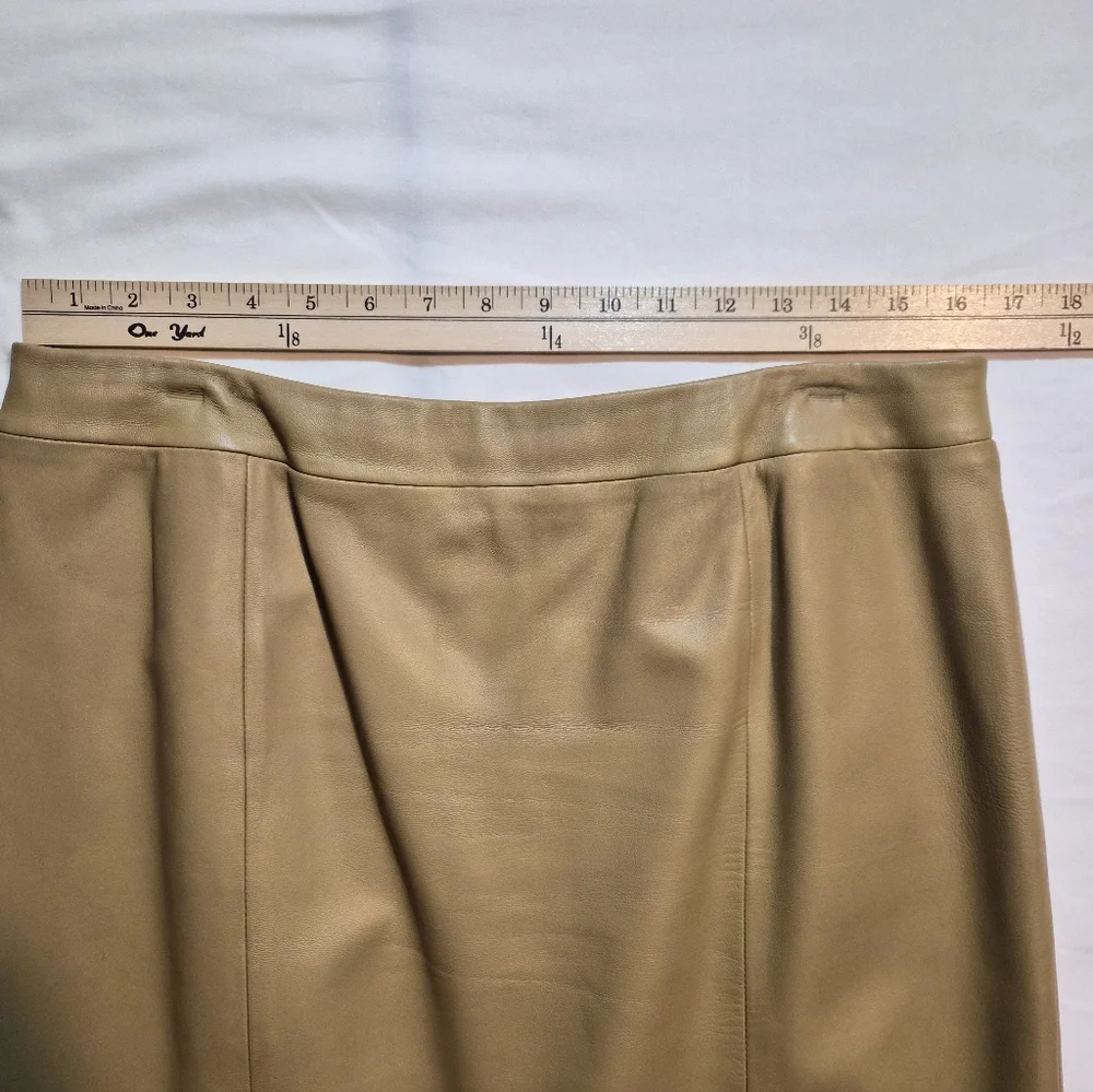 ​Talbots Petites 100% Genuine Leather Pencil Skirt - Camel / Tan - Size 14P - Picture 4 of 7